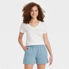 Women's Short Sleeve V-neck Voop T-shirt - A New Day White