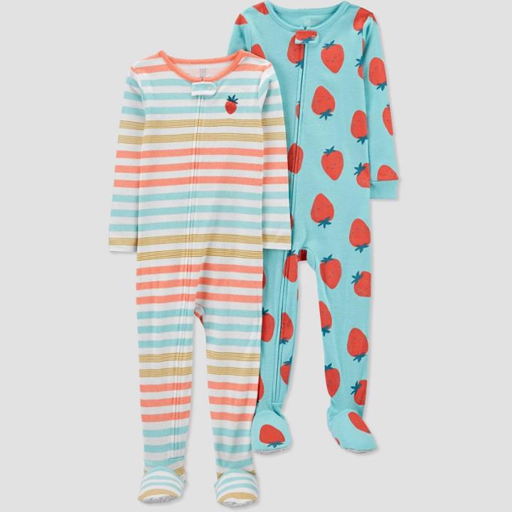 Baby Girls' 2pk Strawberry Footed Pajama - Just One You Made By Carter's