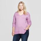 Women's Plus Size V-neck Luxe Pullover - A New Day Purple