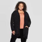 Women's Plus Size Long Sleeve Open Layering Chenille Cardigan - Ava & Viv Black