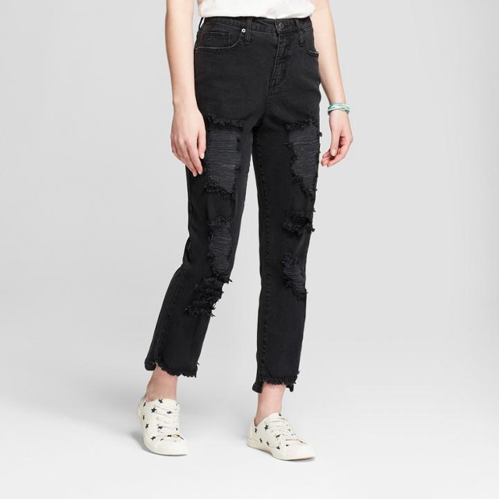 Women's Mid-rise Boyfriend Step Hem Destructed Mom Jeans - Mossimo Supply Co. Black Wash
