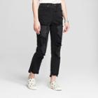 Women's Mid-rise Boyfriend Step Hem Destructed Mom Jeans - Mossimo Supply Co. Black Wash