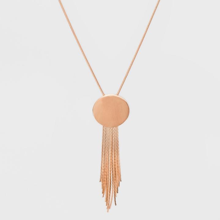 Round Disc With Chain Fringe Necklace - Universal Thread Rose Gold