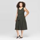 Women's Plus Size Sleeveless U-neck Wrap Waist Tank A Line Dress - Who What Wear Green