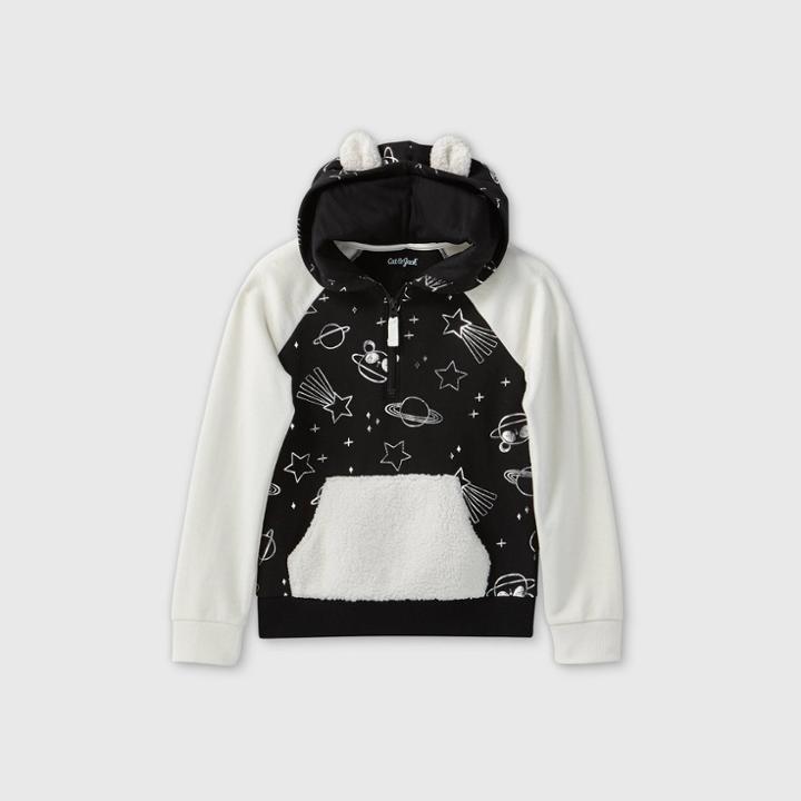 Girls' Space Print Quarter Zip Hoodie - Cat & Jack Black