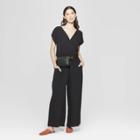 Women's Short Sleeve V-neck Wide Leg Jumpsuit - Universal Thread Black