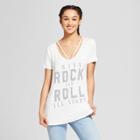 Women's I Wanna Rock And Roll All Night Drapey Short Sleeve Clavicle T-shirt - Lyric Culture (juniors') - White