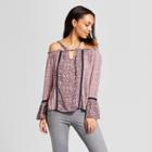 Women's Floral Print Long Sleeve Off The Shoulder Top - Knox Rose Burgundy