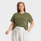Women's Plus Size Short Sleeve Casual T-shirt - A New Day Olive Green