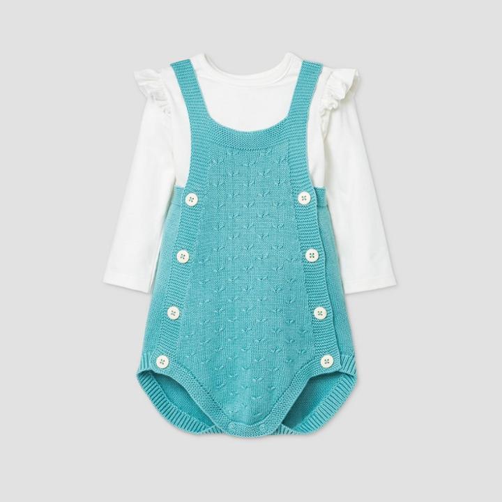 Baby Girls' Cable Romper Bodysuit Set - Cat & Jack Aqua