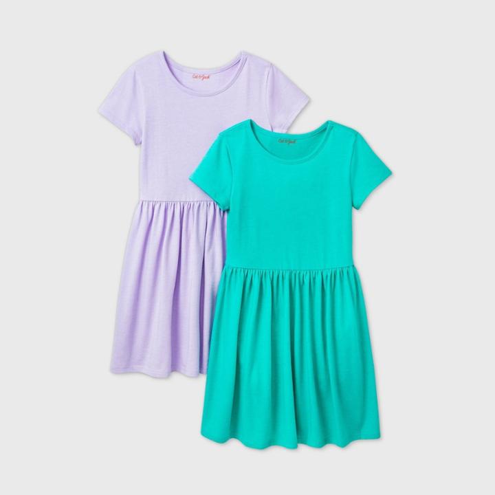 Girls' 2pk Short Sleeve Knit Dress - Cat & Jack Green/lavender Xs, Green/purple