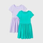Girls' 2pk Short Sleeve Knit Dress - Cat & Jack Green/lavender Xs, Green/purple