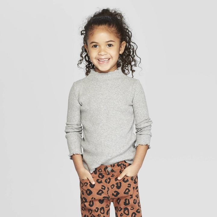 Toddler Girls' Long Sleeve Rib Knit Mock Neck T-shirt - Art Class Gray