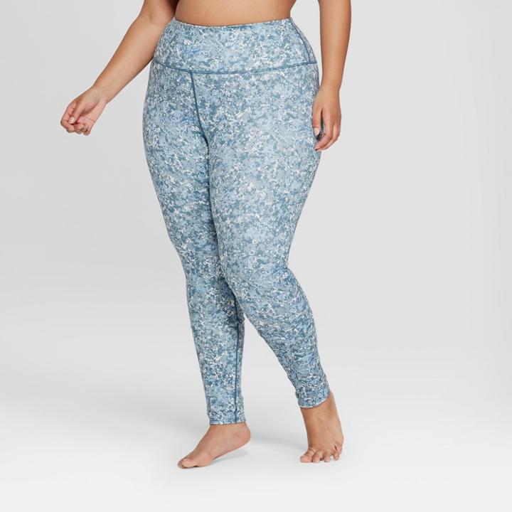 Women's Plus Size Printed Comfort High-waisted Leggings - Joylab Seaweed