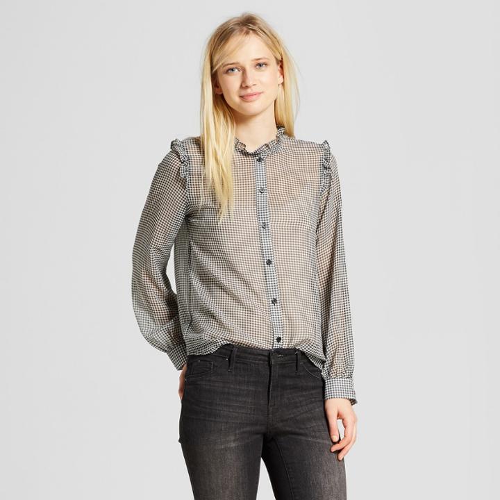 Women's Long Sleeve Frill Trim Blouse - Who What Wear Black Gingham