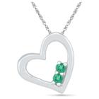Target Created Emerald Prong Set Two-stone In Heart Pendant In Sterling Silver, Women's, White
