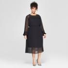 Women's Plus Size Long Sleeve Lace Mix Midi Dress - Who What Wear Black X