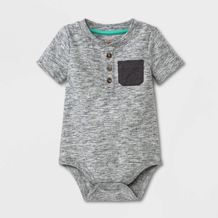 Baby Boys' Henley Pocket Bodysuit - Cat & Jack Heather Gray Newborn