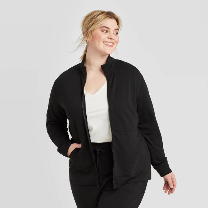 Women's Plus Size Hooded Zip-up Sweatshirt - Ava & Viv Black X, Women's