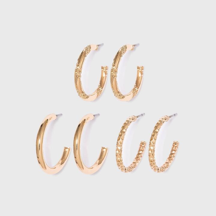 Textured Multi Hoop Earring Set 3pc - Wild Fable Gold