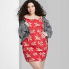 Women's Plus Size Sleeveless Woven Bodycon Dress - Wild Fable Red Floral