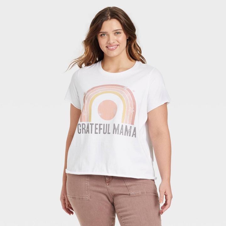 Grayson Threads Women's Plus Size Mother's Day Grateful Mama Short Sleeve Graphic T-shirt - White