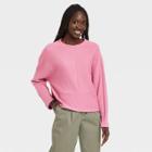 Women's Long Sleeve Boat Neck Ottoman Top - A New Day Pink