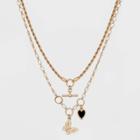 Toggle Mixed Butterfly And Heart Charm Layered Chain Necklace - Universal Thread Black/white
