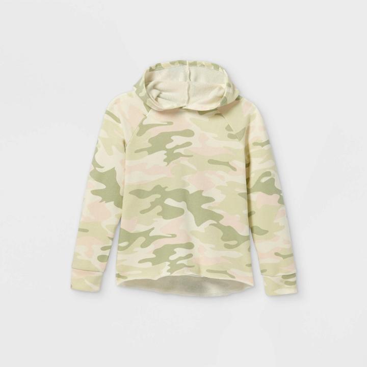 Girls' Fleece Hoodie - Harper & Elliott Army Green/cream