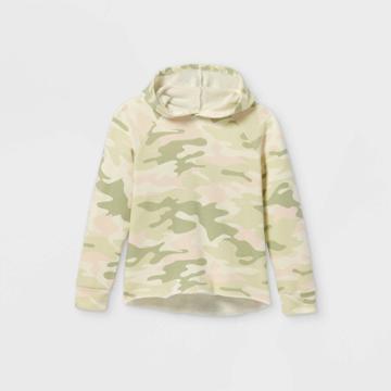 Girls' Fleece Hoodie - Harper & Elliott Army Green/cream