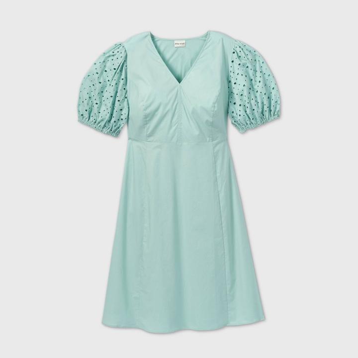 Women's Plus Size Short Sleeve Eyelet Dress - Ava & Viv Blue X