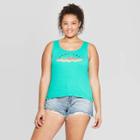 Women's Plus Size Sleeveless Feel The Vibes Graphic Tank Top - Mighty Fine (juniors') - Teal