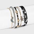 5 Row Multi-plating Charms Beads And Cord Bracelet Set - Wild Fable Black