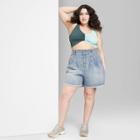 Women's Plus Size Super-high Rise Pleated Bermuda Jean Shorts - Wild Fable Medium Wash 14w,