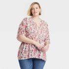 Women's Plus Size Short Sleeve Henley Blouse - Knox Rose White Floral