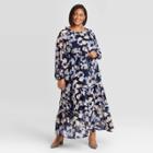 Women's Plus Size Floral Print Long Sleeve Tiered Dress - Ava & Viv Navy X, Blue