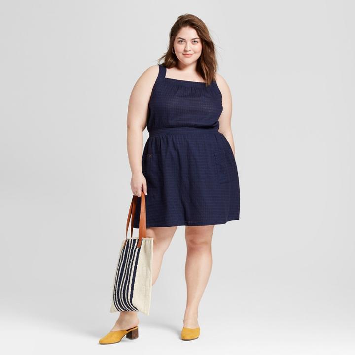 Women's Plus Size Textured Pocket Dress - Universal Thread Navy (blue)