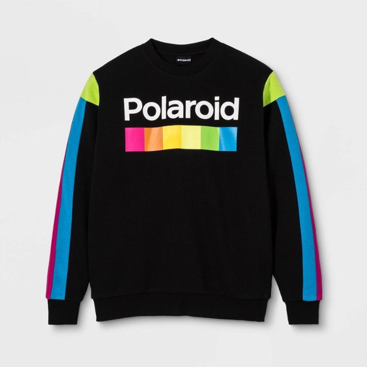 Men's Polaroid Long Sleeve Crew Fleece Graphic T-shirt - Black