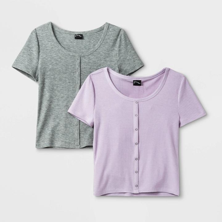 Girls' 2pk Ribbed Top - Art Class Gray/lavender S, Girl's,