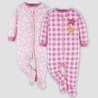 Gerber Baby 2pk Gingham Daisies Zip-front Sleep N' Play - Pink