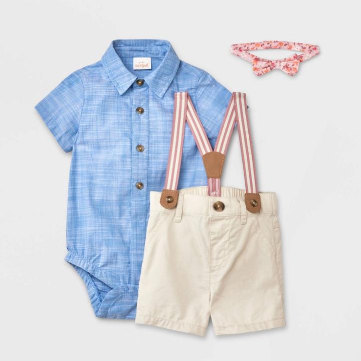 Baby Boys' Chambray Denim Suspender Set - Cat & Jack Blue Newborn