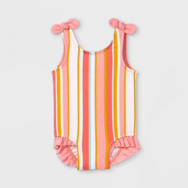 Baby Girls' Striped One Piece Swimsuit - Cat & Jack Coral