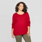 Women's Plus Size Long Sleeve Crewneck Pullover Sweater - Ava & Viv Red X, Women's