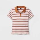 Girls' Ribbed Short Sleeve Polo T-shirt - Art Class White/pink