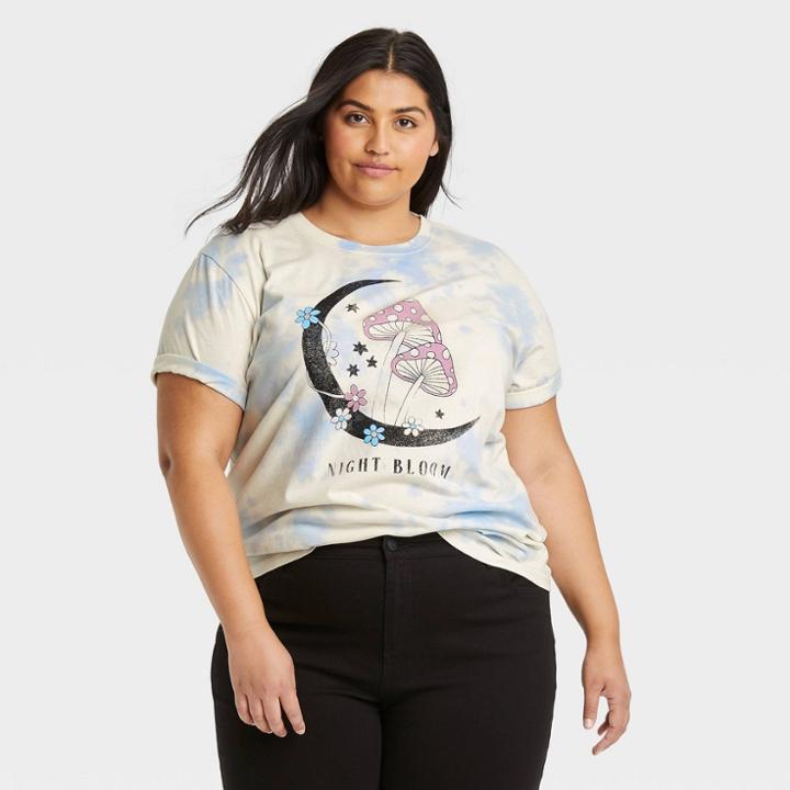 Mighty Fine Women's Plus Size Night Bloomers Short Sleeve Graphic T-shirt - Blue