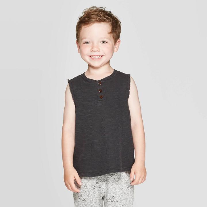 Toddler Boys' Textured With Placket Tank Top - Art Class Washed Black 4t, Toddler Boy's