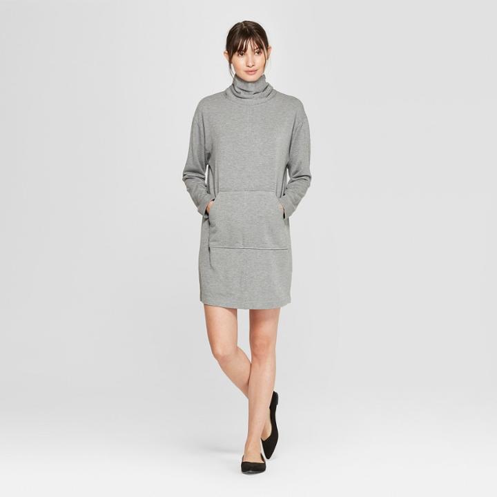 Women's Long Sleeve Mock Neck Mini Sweatshirt Dress - Prologue Gray