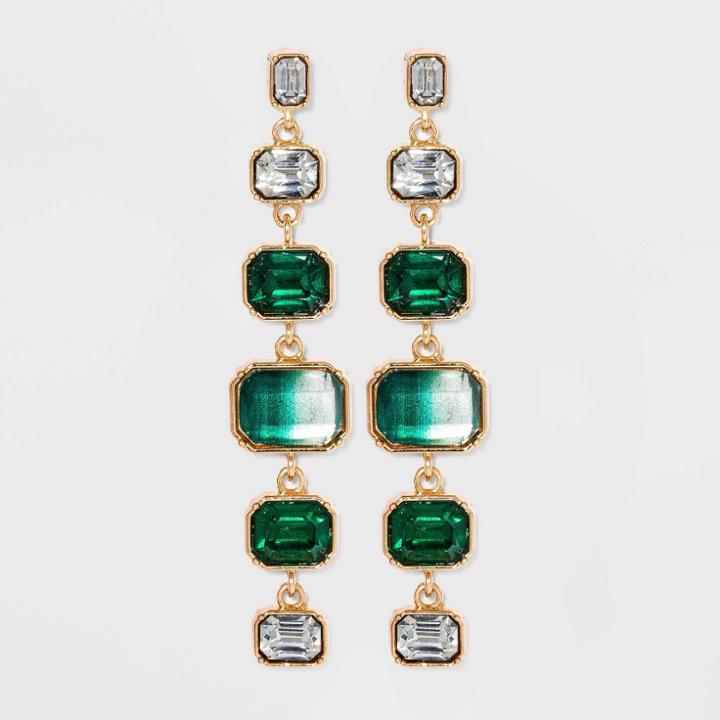 Ombre Effect Rectangular Stone Drop Earrings - A New Day Green