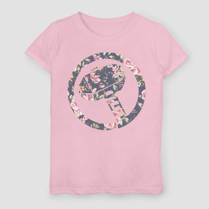 Girls' Marvel Thor In Floral Short Sleeve T-shirt - Pink