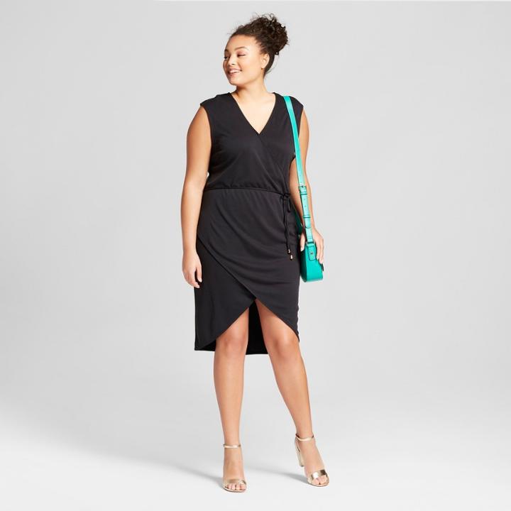 Women's Plus Size Sleeveless Knit Wrap Dress - A New Day Black